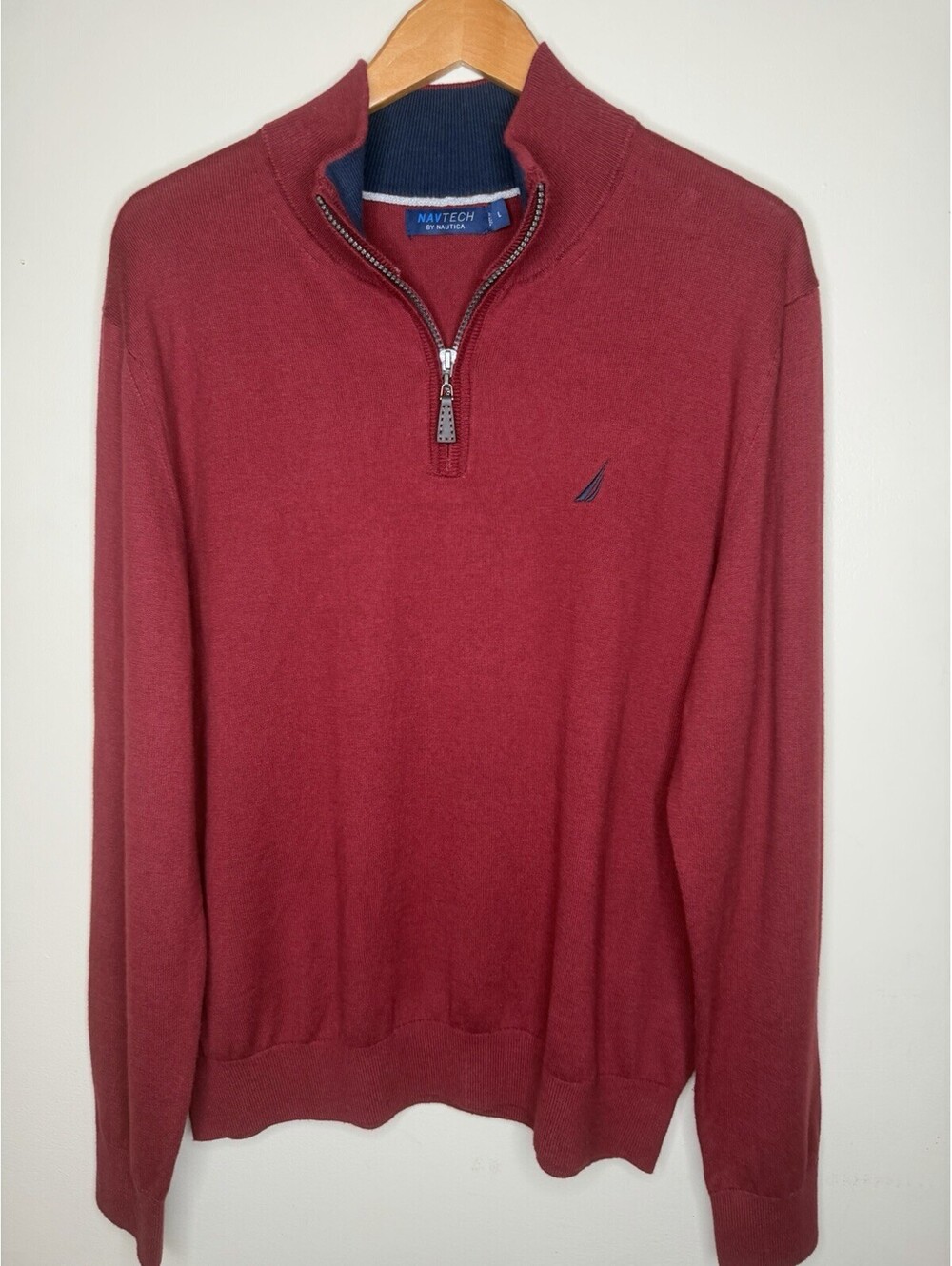 Navtech By Nautica Men’s Lg Quarter Zip Cotton Blend Red Sweater